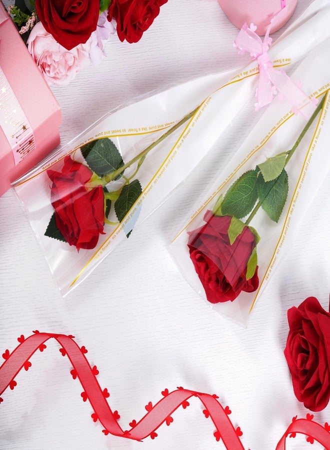 mifengda 100pcs Single Rose Sleeve Flower Wrapping Bags Single Flower Packaging Bags Waterproof Gold Edge Flower Bouquet Sleeve for Mother's Day Wedding Bouquet Valentine's Gifts (White) - Image 5